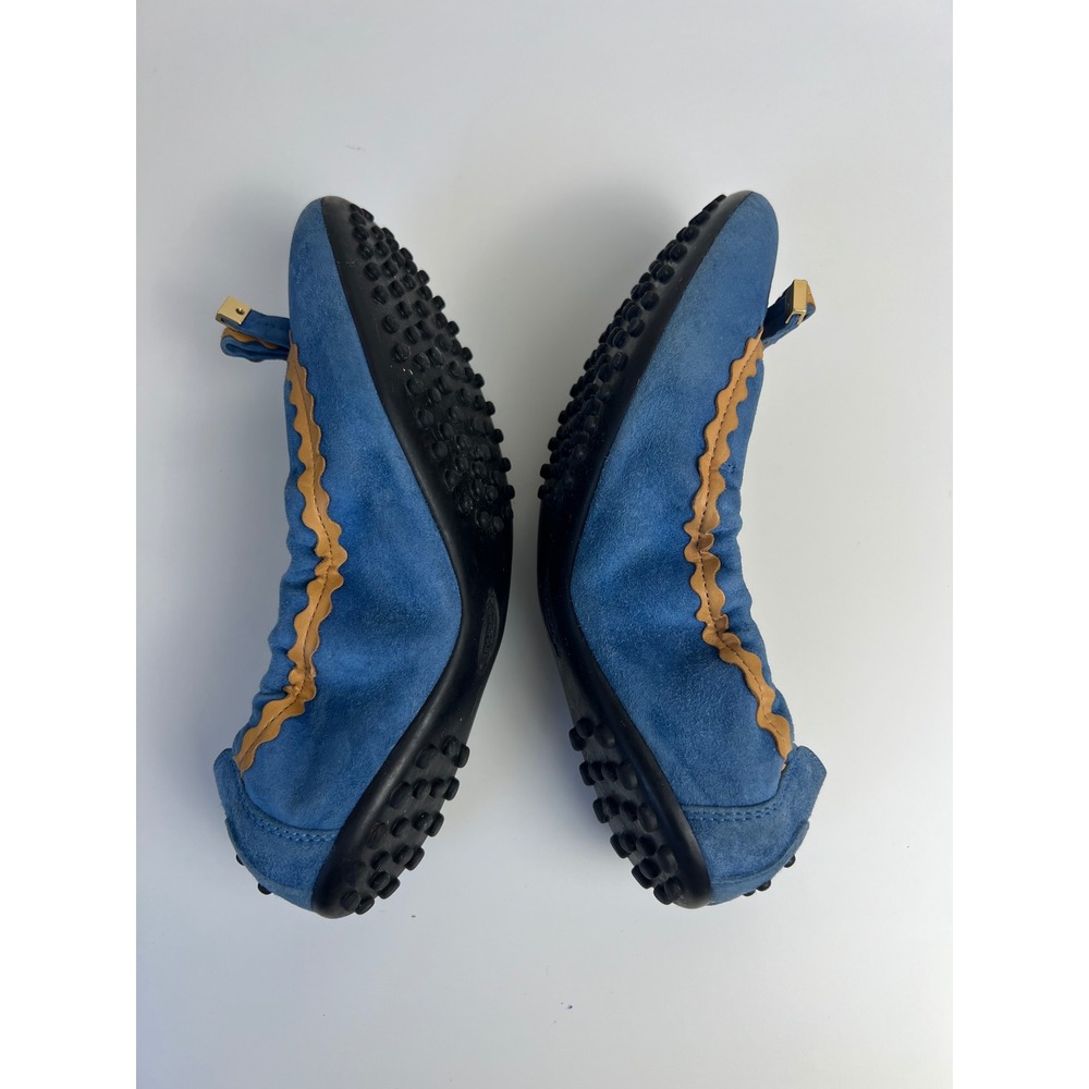 TOD'S Blue Suede Ballet Flats Bow Gommino Driving Shoes Italy EU 36.5 US 6 - Picture 5 of 9